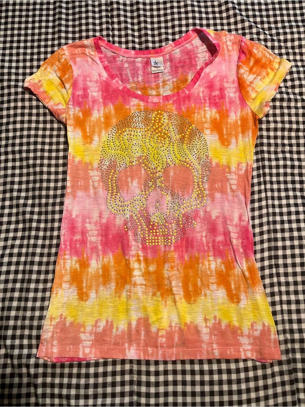 Short Sleeve Tie-Dye Skull Tee — Pink, Yellow & Orange